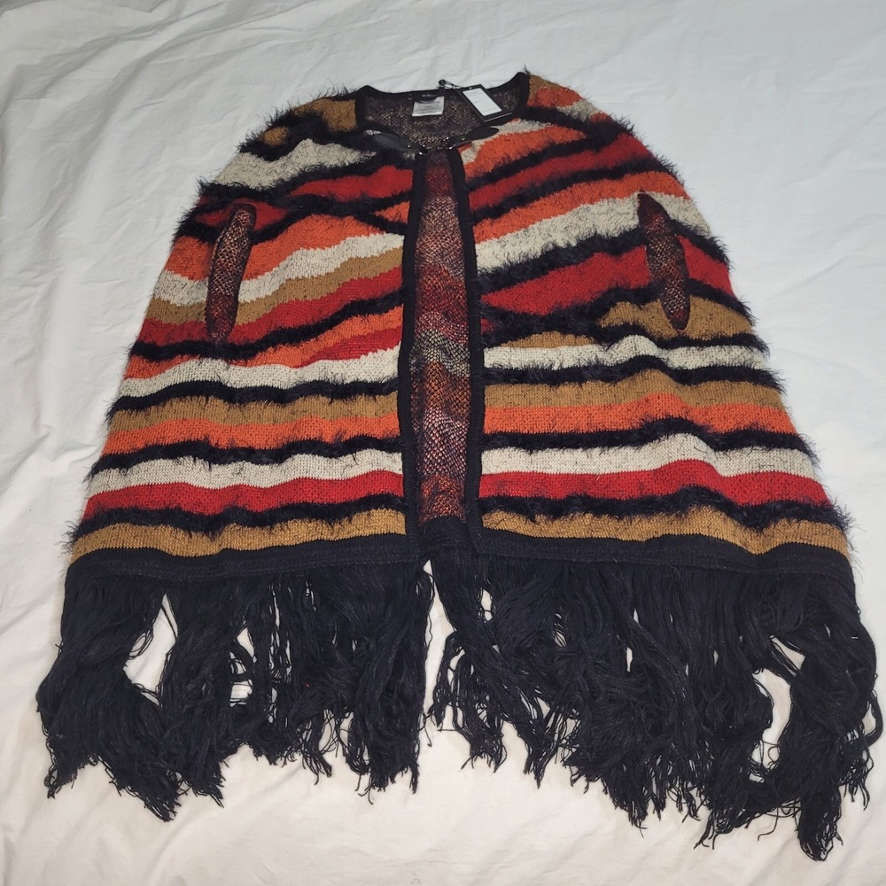 VERTIGO PARIS CAPE PONCHO Burnt Orange Fringe SIZE L/XL NWT Women's - Picture 5 of 9